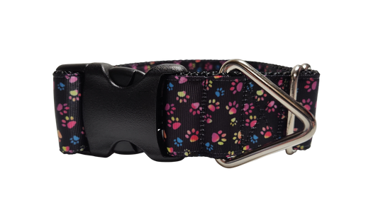 1.5" Wide Colorful Pawprints Nylon Dog Collar