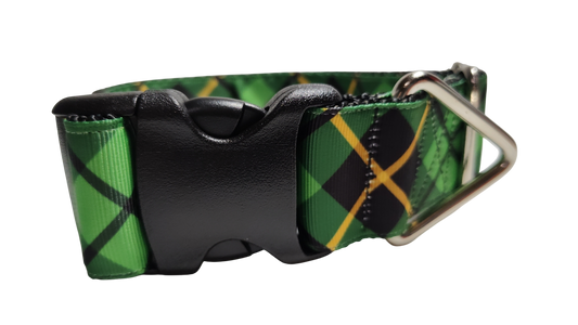 1.5" Wide Green and Gold Plaid Nylon Dog Collar