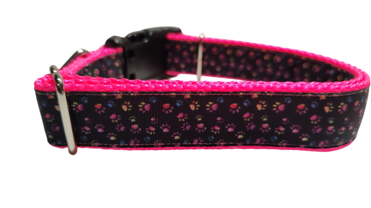 Colorful Pawprints Nylon Dog Collar