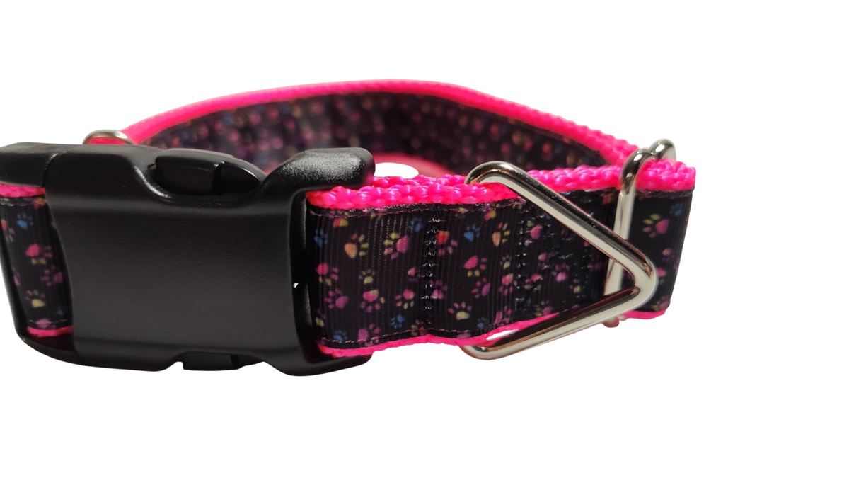 Colorful Pawprints Nylon Dog Collar