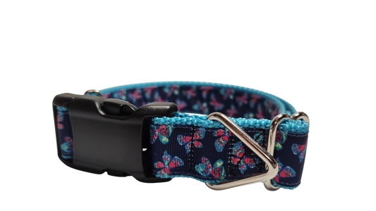 Pink and Blue Butterflies Nylon Dog Collar
