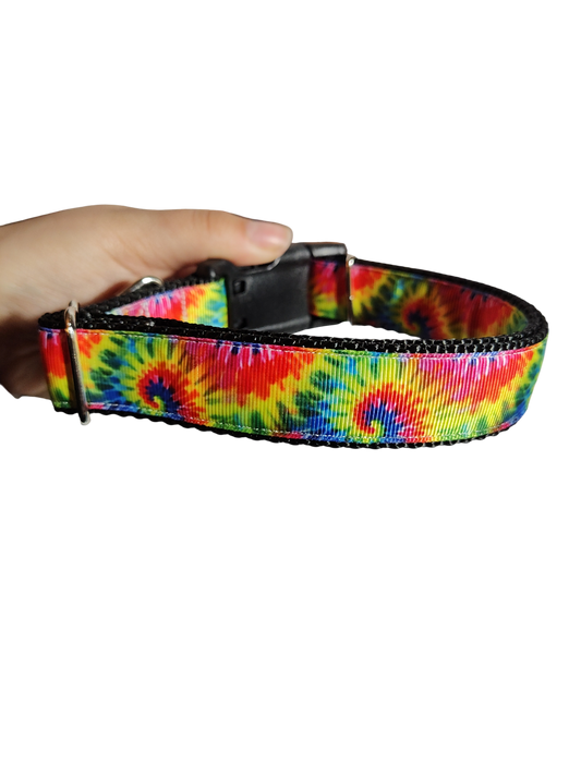 Rainbow Tie-Dye Nylon Dog Collar