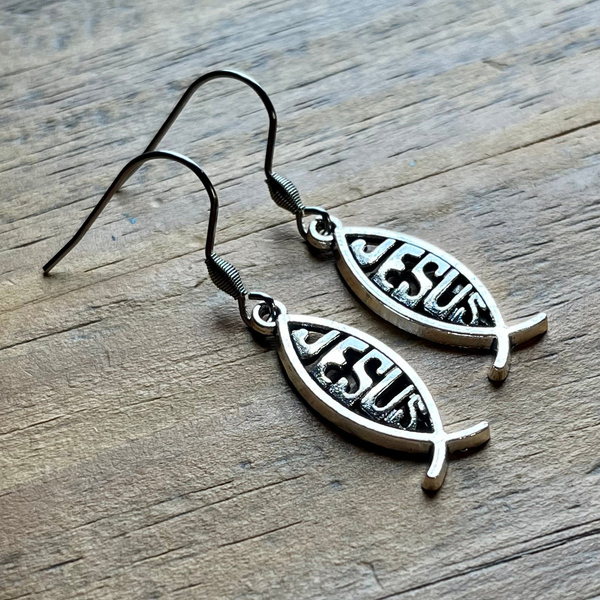 Simple Silver Jesus Fish Earrings