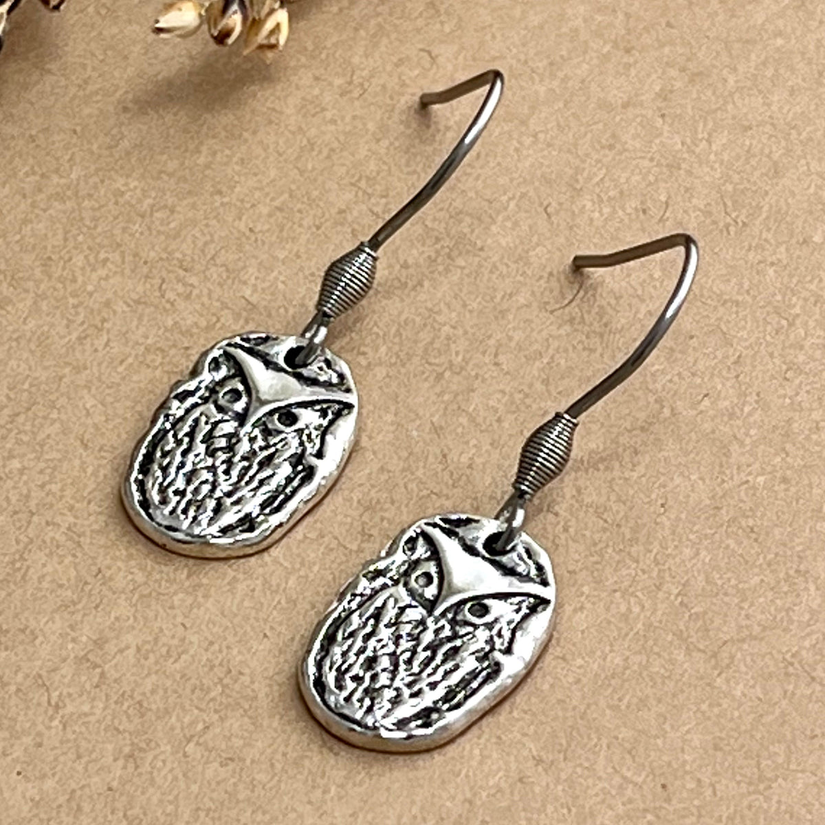 Owl Earrings, Artisan Coin Charm