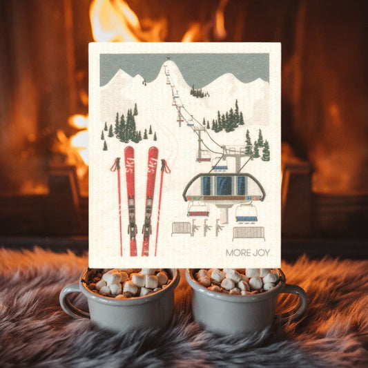 Ski Slopes Winter Swedish Dishcloth |  Grey and white