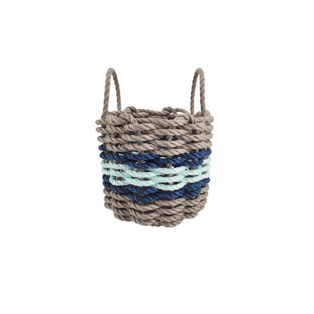 Tan, Seafoam & Navy Accent Rope Basket