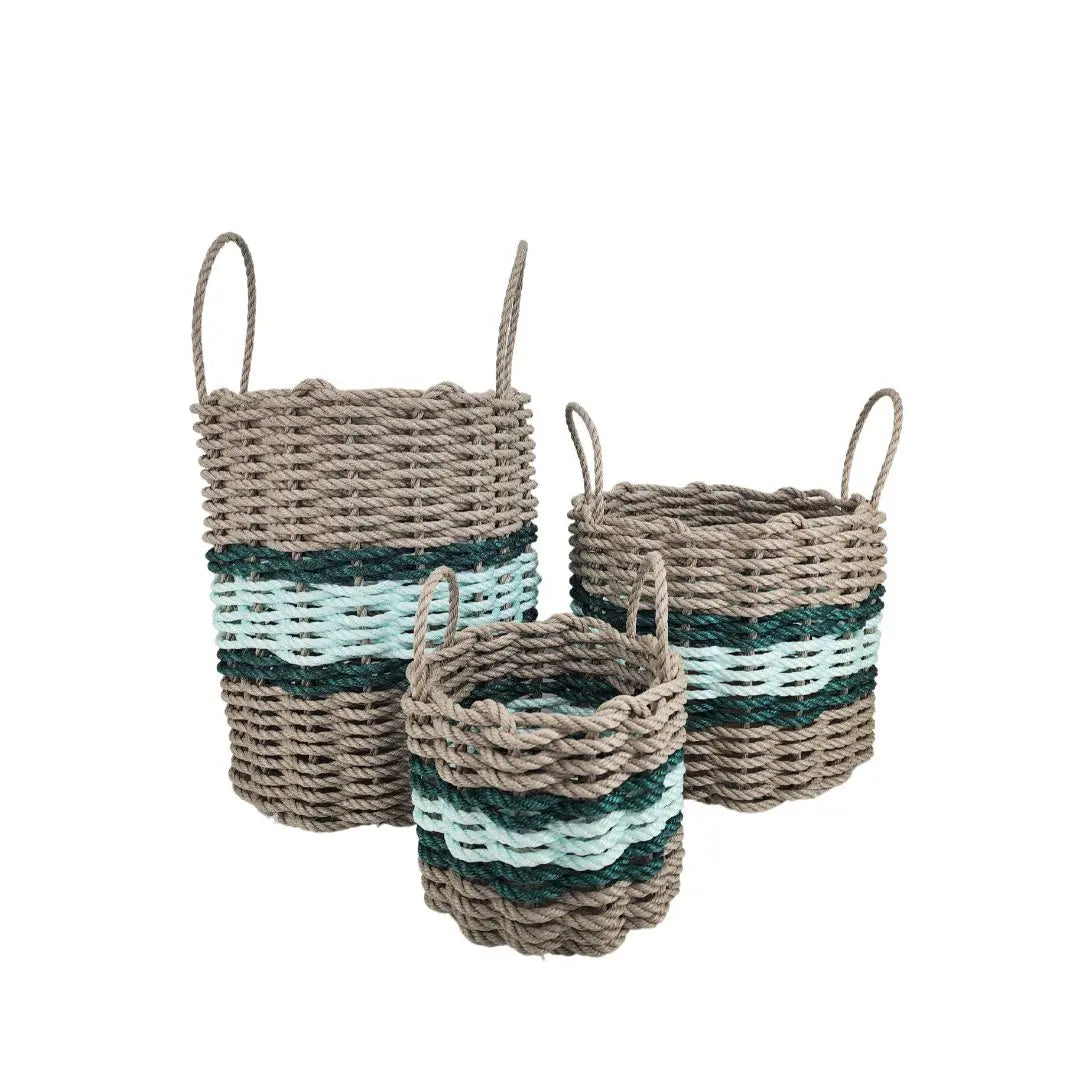 Tan, Seafoam & Hunter Green Accent Rope Basket