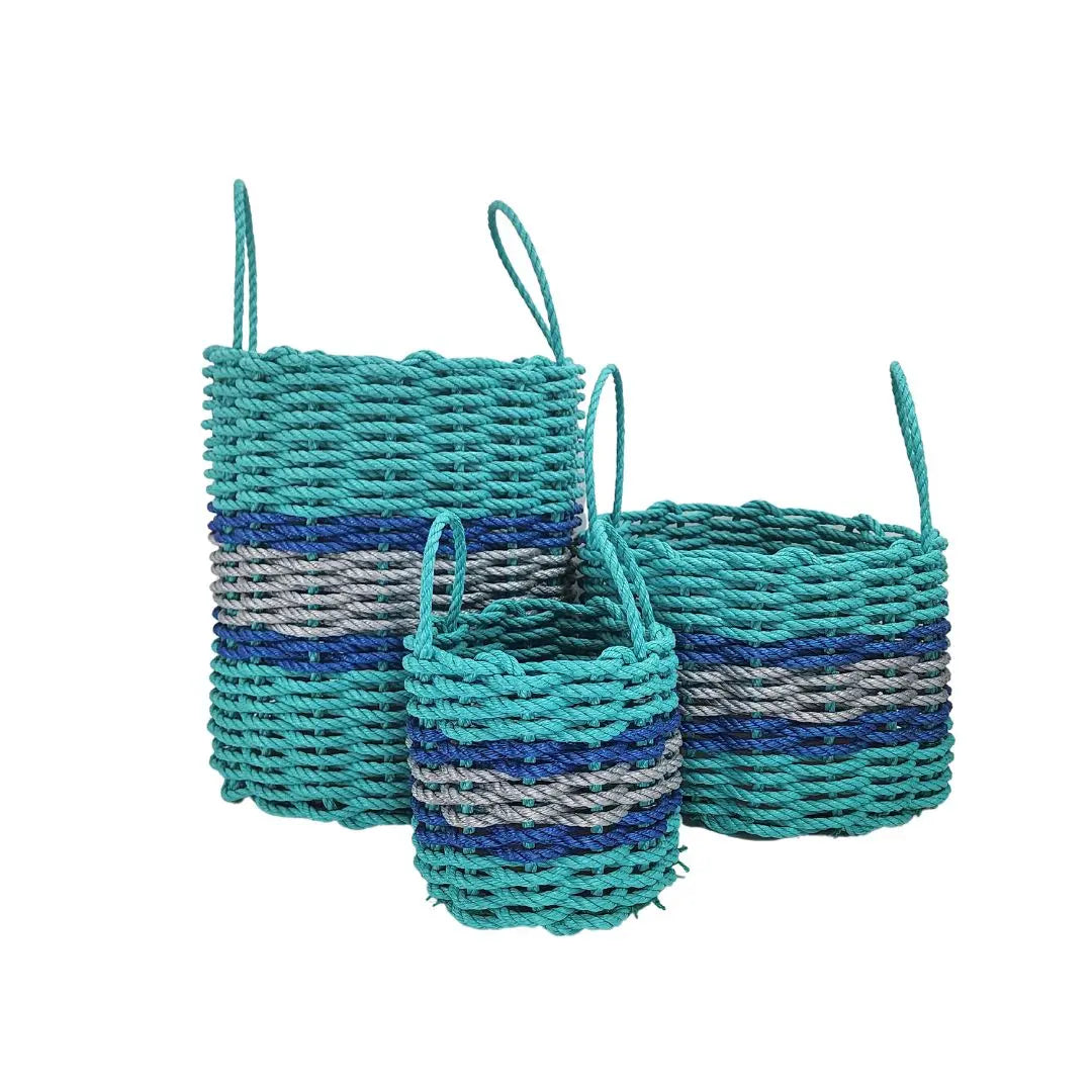 Teal, Light Gray & Blue Accent Rope Basket