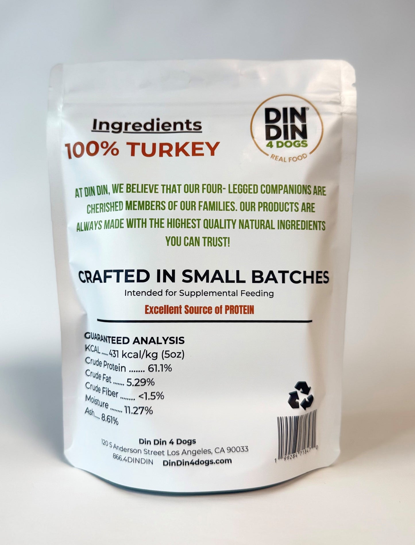Turkey Dog Treats, 5 Ounce Bag, Single Ingredient, High Protein