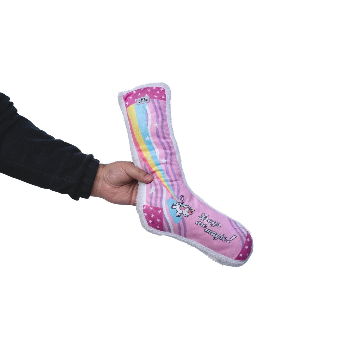 Squeaky Sock Plush Dog Toy – Whimsy Wonders Unicorn Design