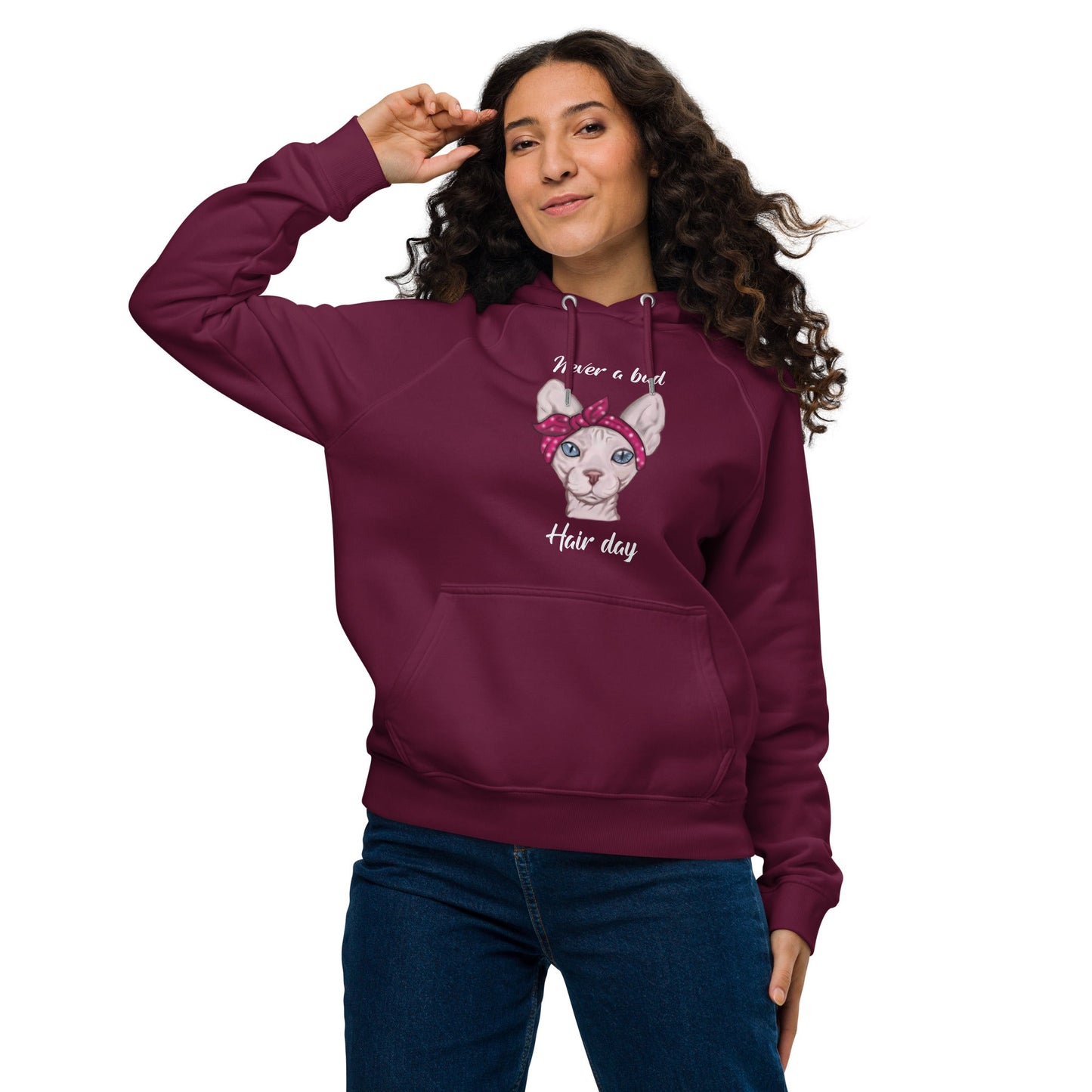 "NEVER A BAD HAIR DAY" UNISEX ECO HOODIE
