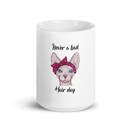 "NEVER A BAD HAIR DAY" SPHYNX COFFEE MUG